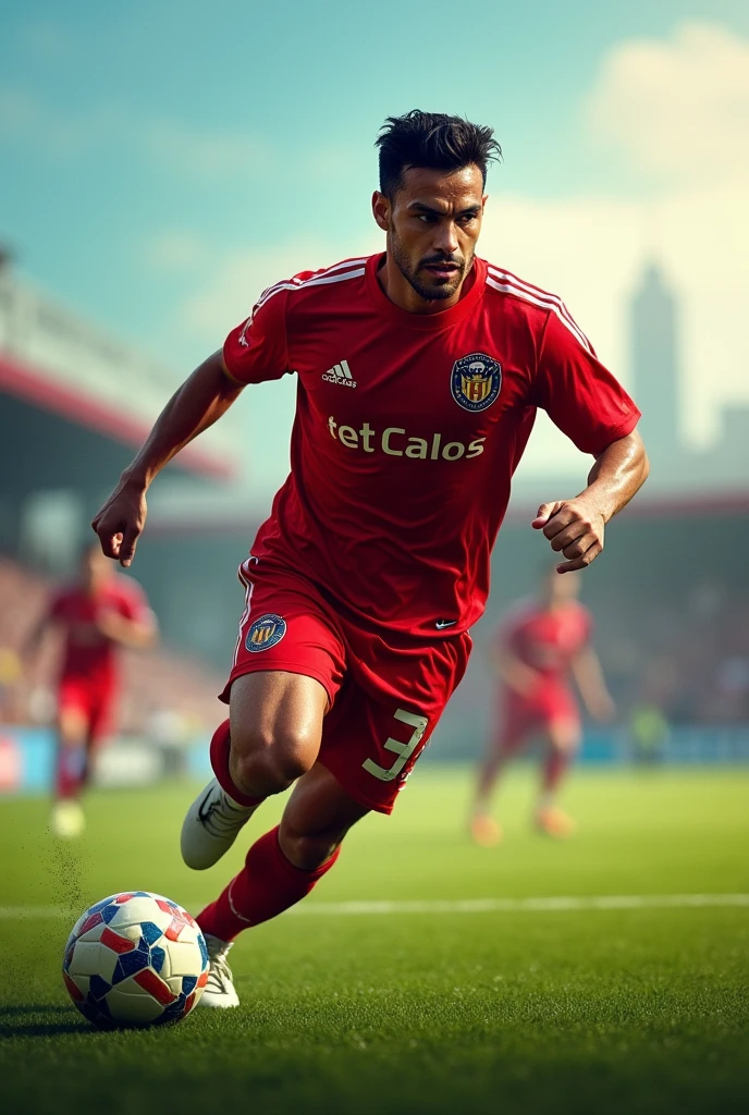 Red devil soccer player with America de Cali team shirt playing in Villavicencio meta