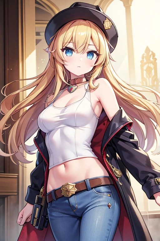 (kinako_(shiratama mochi) style), gold_city_\umamusume\), ((topless)), nsfw, red belt, masterpiece, mini skirt, shiny black skirt, solo, 1 girl, horse ears, horse tail, erect nipples, nipples, navel, bare breasts, bare stomach, cowboy shot, hair ornament, outdoors, paris, france, arc de triomphe, collarbones, slim waist, blonde hair, detailed eyes, beautiful eyes, aqua eyes, necklace, gold bracelet, gold cutouts, jewelries, europe, posing, model, night, city lights, red carpet, runway, catwalk, low exposure light, black pantyhose, 1 hand on hair