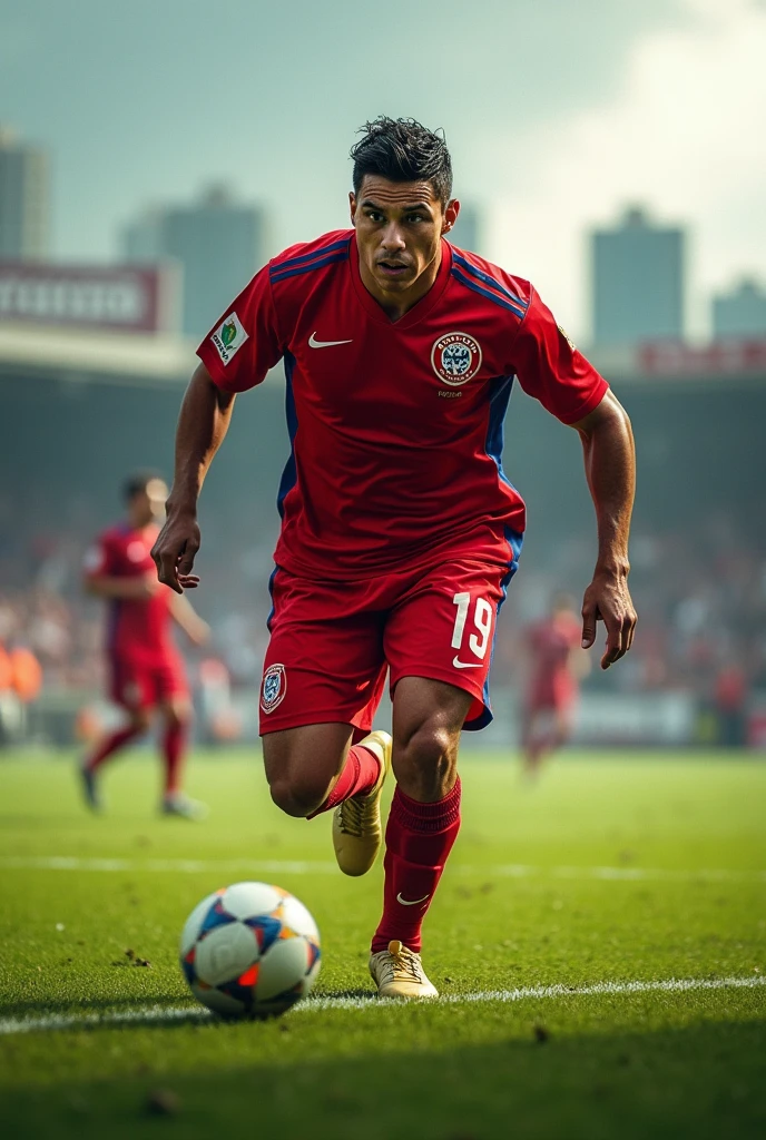 Red devil soccer player with America de Cali team shirt playing in Villavicencio meta