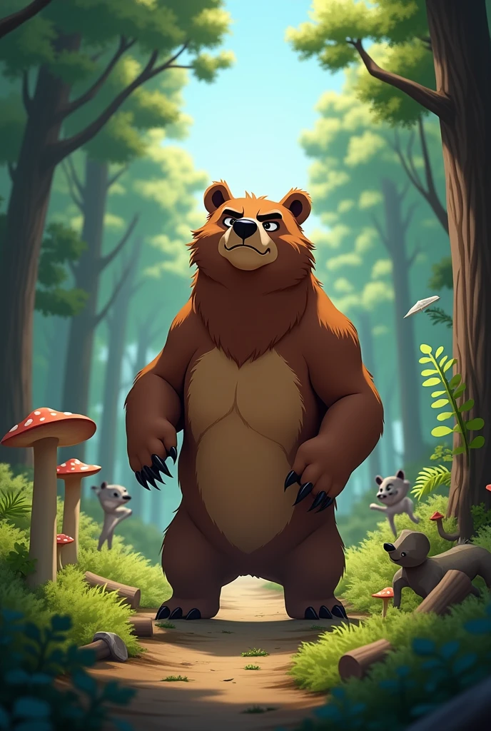 Animated image of a bear protecting its territory from other animals 