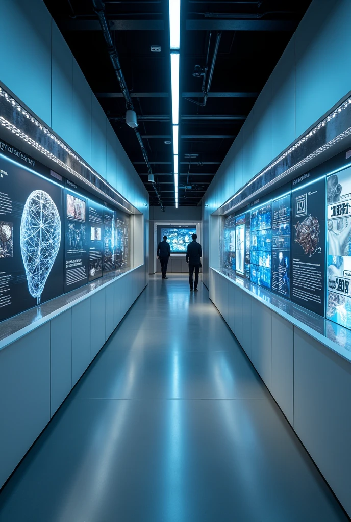 Corridor of an artificial intelligence technology museum 