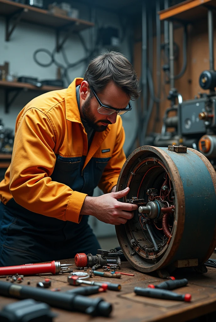 A Electrician working electric motor rewinding