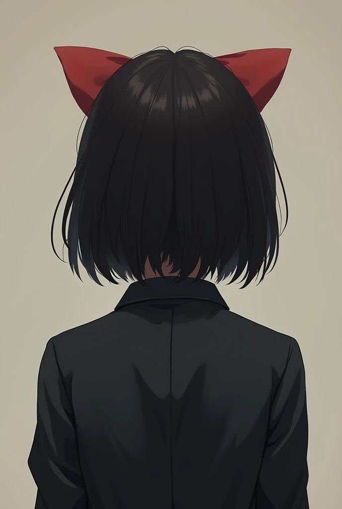 Back teacher, black hair, brown skin color, with Coquette bow in hair, where his face cannot be seen