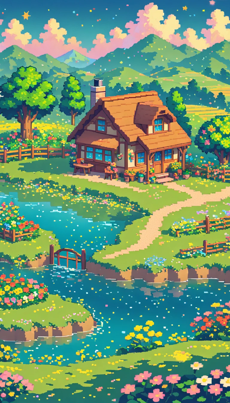 ultrawide landscape lofi stardew valley pixel star valley kawaii cottagecore, No people