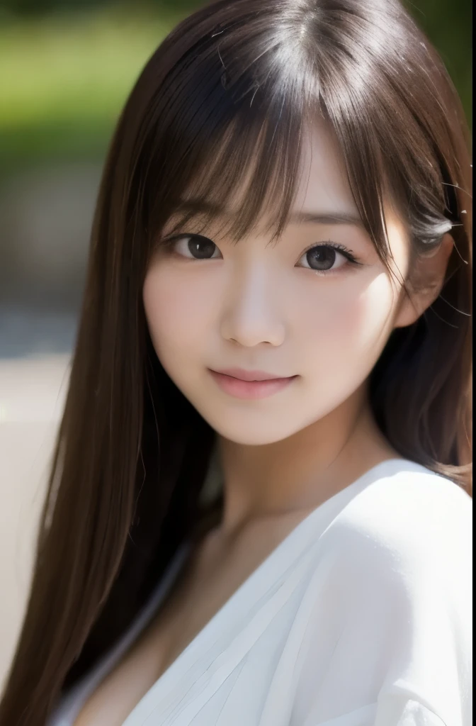 best quality, face focus, soft light, ultra high res, (photorealistic:1.4), RAW photo,(Shinozaki Ai), (fair skin), (kawaii),
1 Japanese girl, solo, cute, smile, (pupil, lights in the eyes), detailed beautiful face, Medium-sized breasts,(high resolution detail of human skin texture),(long hair),(portrait), upper body, white traditional kimono, A sunny afternoon