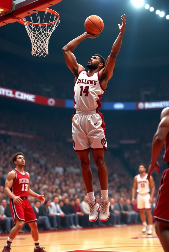 A basketball player making a basket