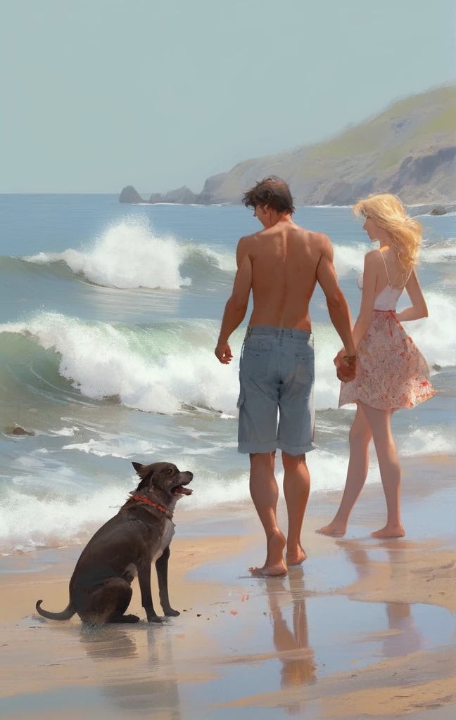 Black man tall riding a pale skin weak woman piggyback style interracial at beach normal body view from top far shot