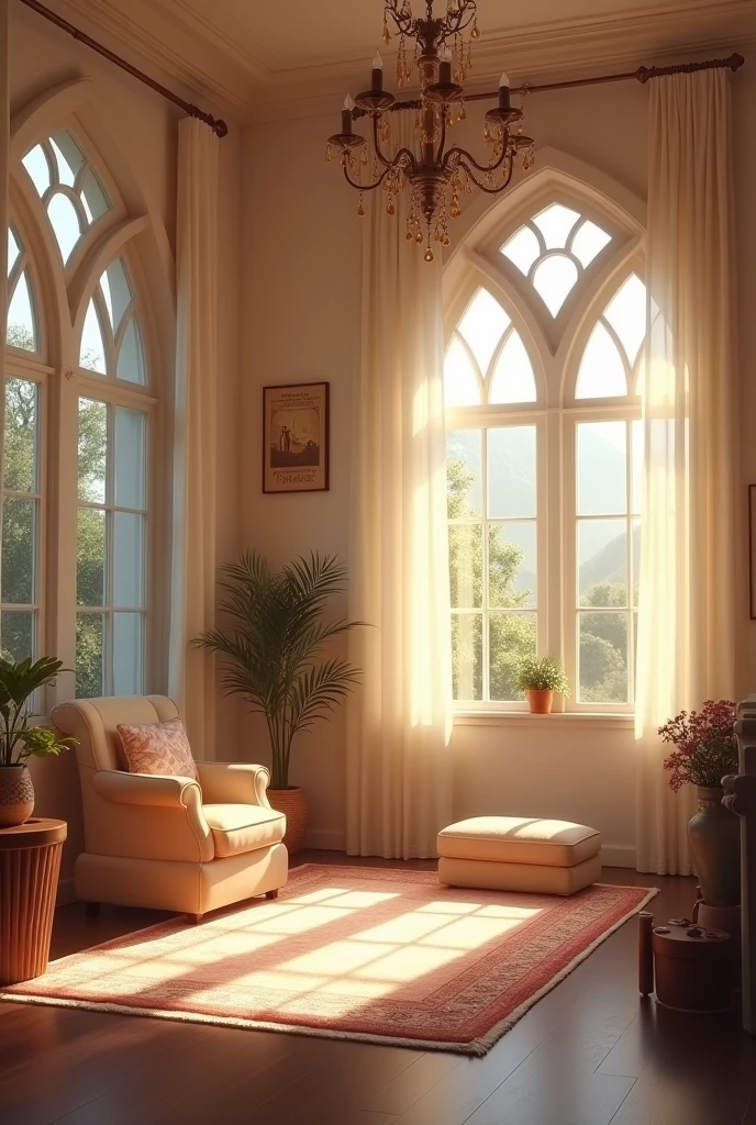 Create a panoramic image of a room comfortably. Environment in regular shape, like a square or rectangle, to facilitate the arrangement of furniture and circulation. próximo a janelas, check the entry of light and noise to ensure that they do not affect the tranquility of the space.
### 2. Lighting Night lighting. Large windows with light curtains that allow light to enter. With lampshades or yellow light fixtures, that create a welcoming environment. Consider including dimmers to adjust the light intensity as the moment requires., being more intense for reading and lower for prayer. Candles can also be used, not only for the lighting, but for the atmosphere of tranquility they provide.
### 3. Furniture A comfortable chair or armchair is essential, because this is where you will spend a lot of time reading and praying.; choose a model with armrests that allows correct posture. Next to the armchair, a side table is practical to support the Bible, notebooks and a cup of tea or coffee while reading. A bookshelf is useful for organizing your religious books., devocionários, and even personal objects that can inspire your prayers. Furniture material must be durable and easy to clean, but at the same time elegant and comfortable, preferably in soft wood tones. Also consider including a small bench or ottoman., which can be used both as a footrest and for kneeling.
### 4. Decoration The walls should be painted in neutral and soft colors, like beige, creme, or pastel tones, that bring a sense of calm and do not distract the mind. decorative elements, such as crucifixes or pictures with Bible verses, must be selected carefully, focusing on pieces that truly convey the spirituality and values you want to cultivate. Soft rugs and curtains in light fabrics, such as linen or cotton, can complement the decoration, adding comfort without visually weighing it down. pr