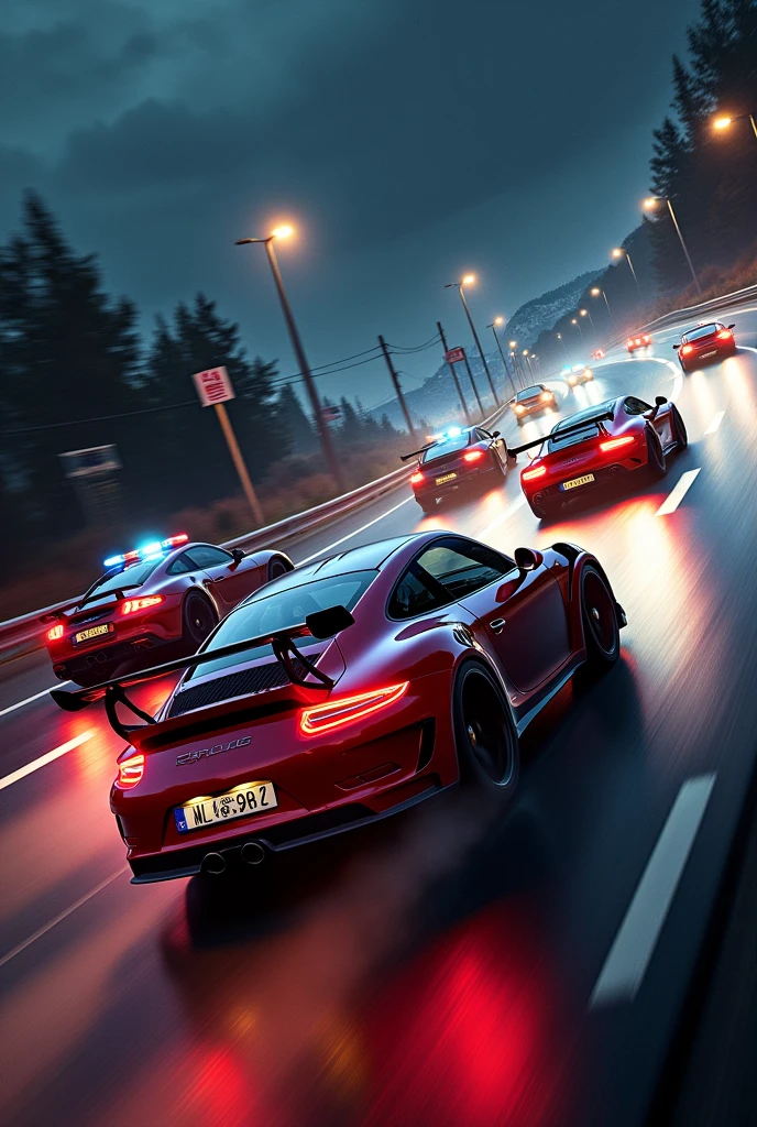 Highway in a night, street illegal racers,police chase,realistically,fast,gt3rs,Ferrari,Lamborghini,supercar