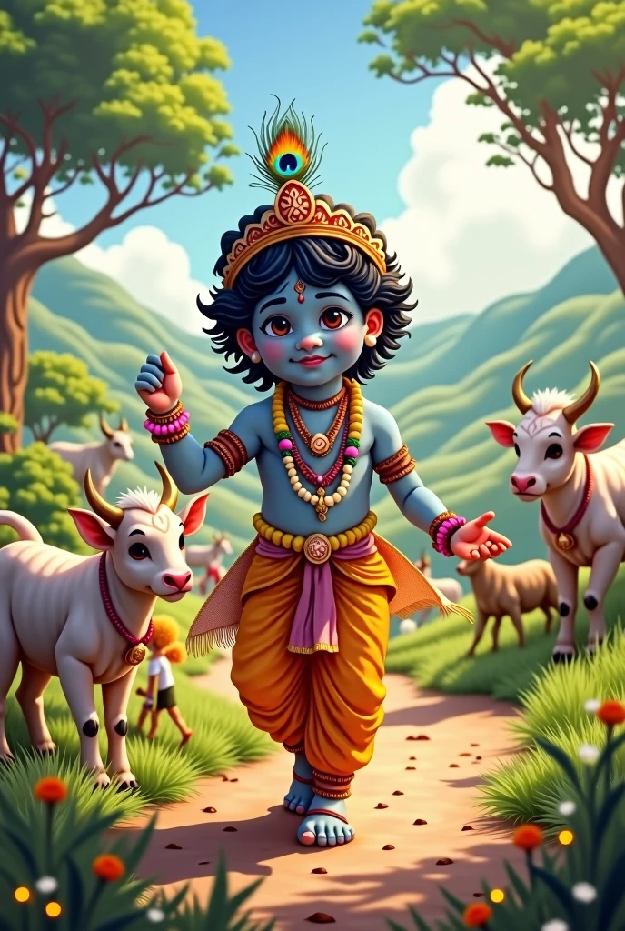 Sri krishna in childhood and Happy Janmashtami text