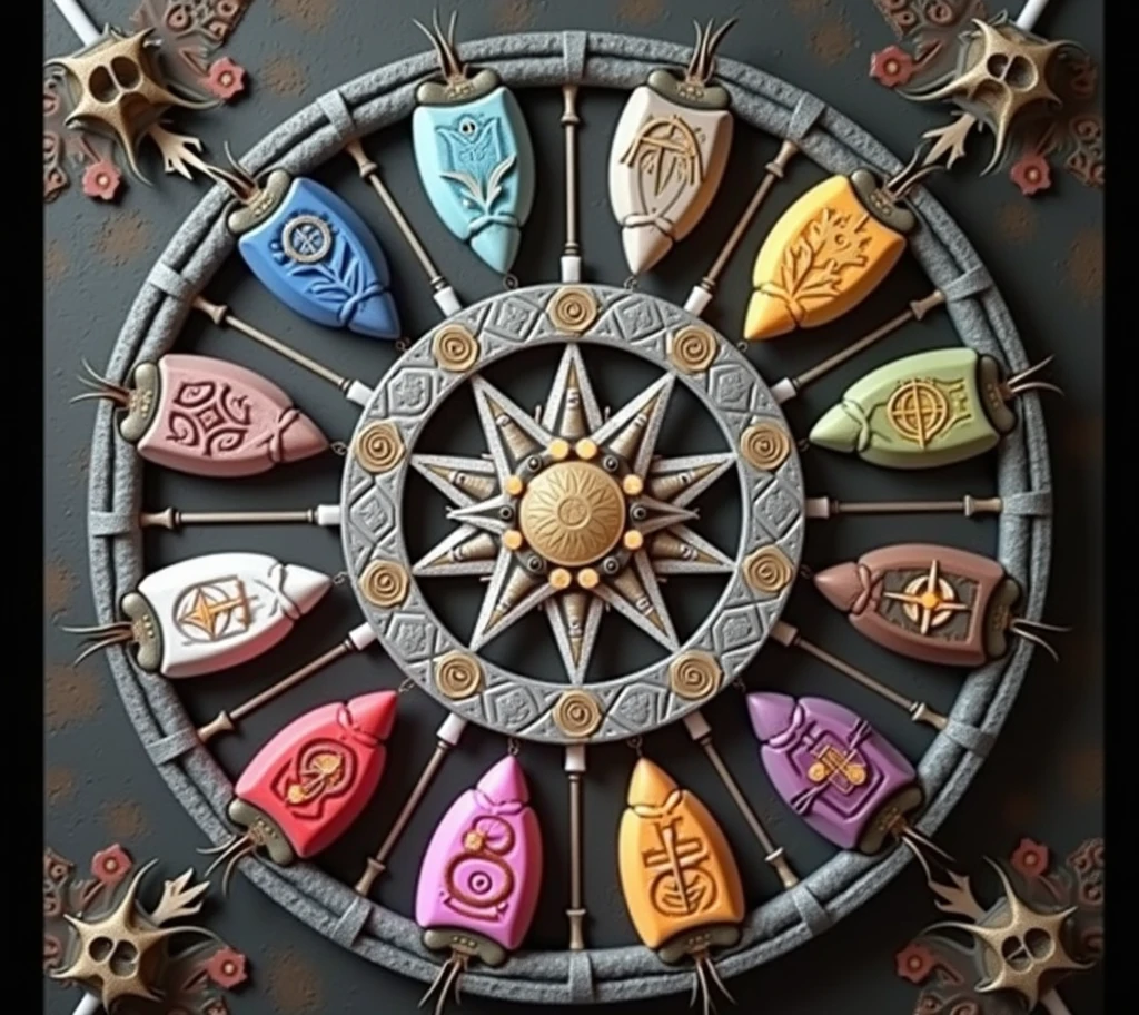 Thirteen squares with ancient mysterious symbols,