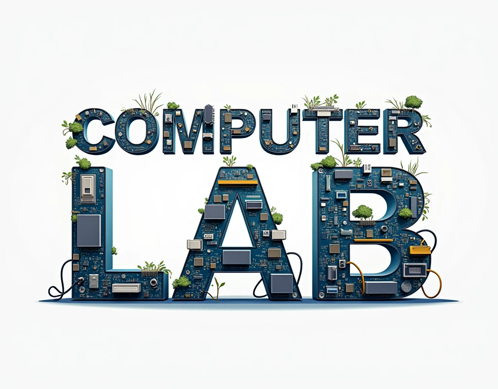 Illustrate the words "Computer Lab" and have each letter completely filled with an object from the field of computer science. Let the size be 1024x780
Illustration concept:

C: CPU (Central Processing Unit)
O: Optical Mouse
M: Motherboard
P: Power Supply Unit
U: USB Flash Drive
T: Tablet
E: Ethernet Cable
R: RAM (Random Access Memory)
L: Laptop
A: Arduino Board
B: Bluetooth Headset