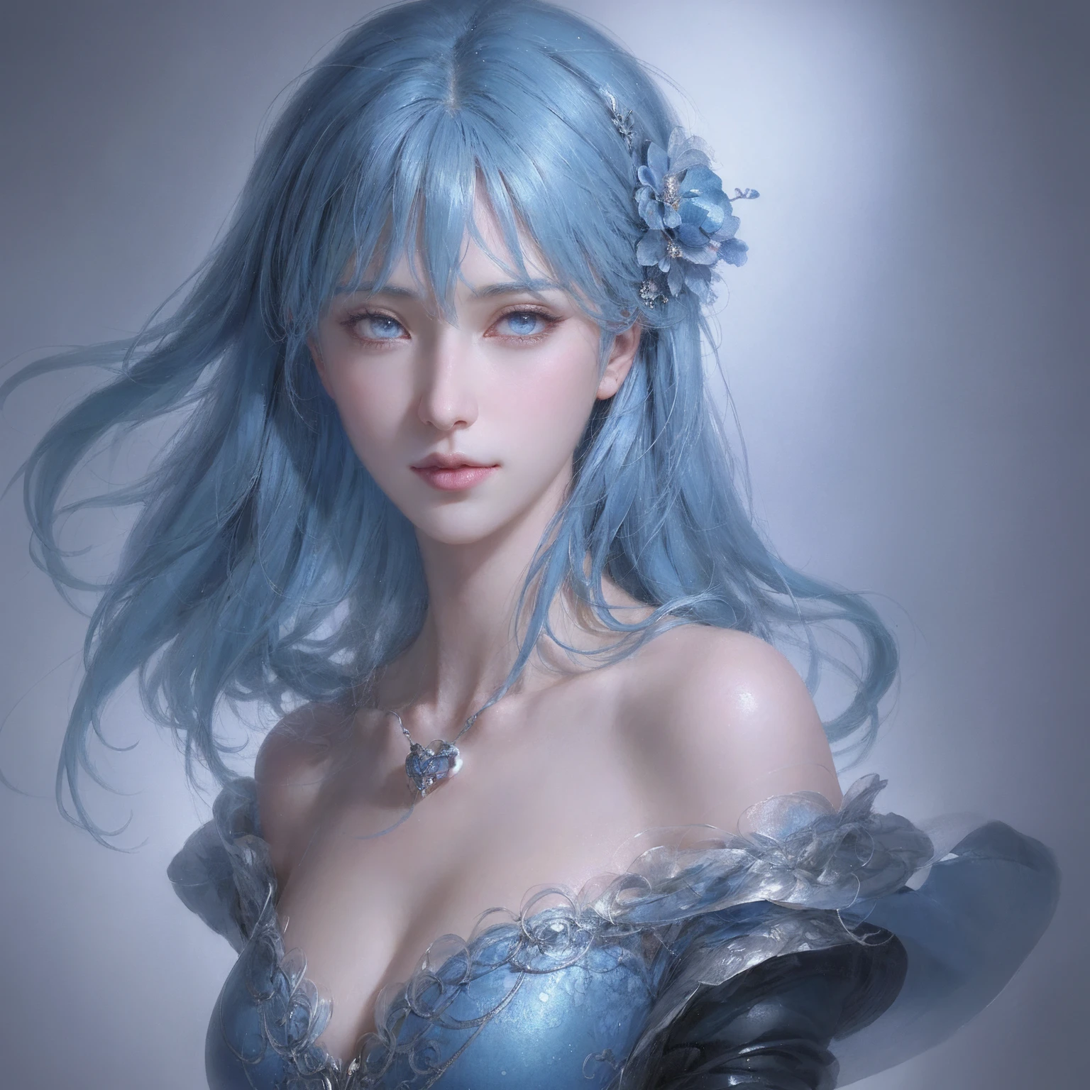 There is a woman with blue hair, Gu Weiss style art, Gu Weiss, Beautiful character painting, Gu Weiss in ArtStation Pixiv, Gu Weiss in Pixiv ArtStation, Stunning anime face portraits, Beautiful digital art, wlop rossdraws, Gu Weiss Masterpiece, Detailed digital anime art