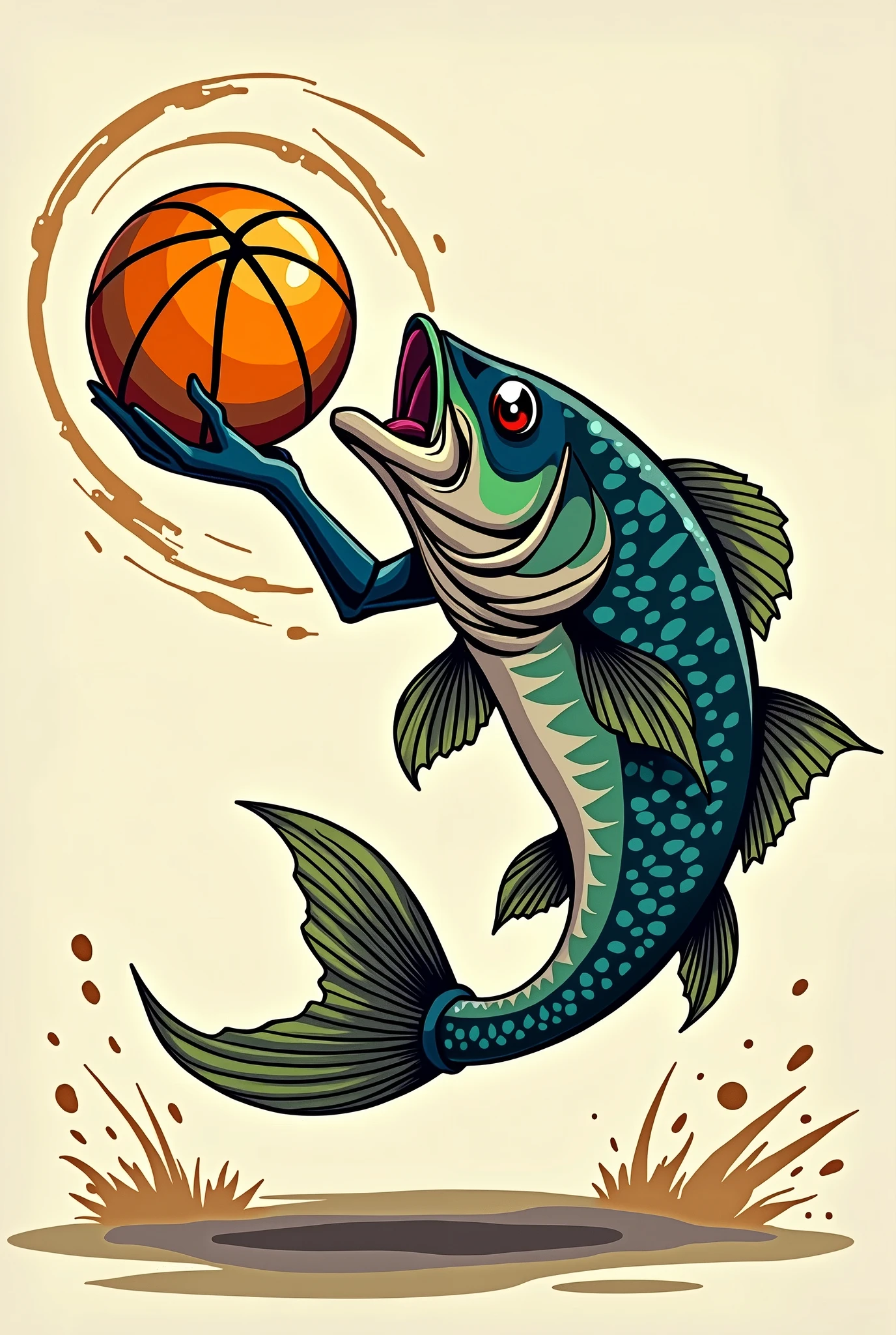 Black Bass、Manga style、Spinning a basketball in his hands、vertical、