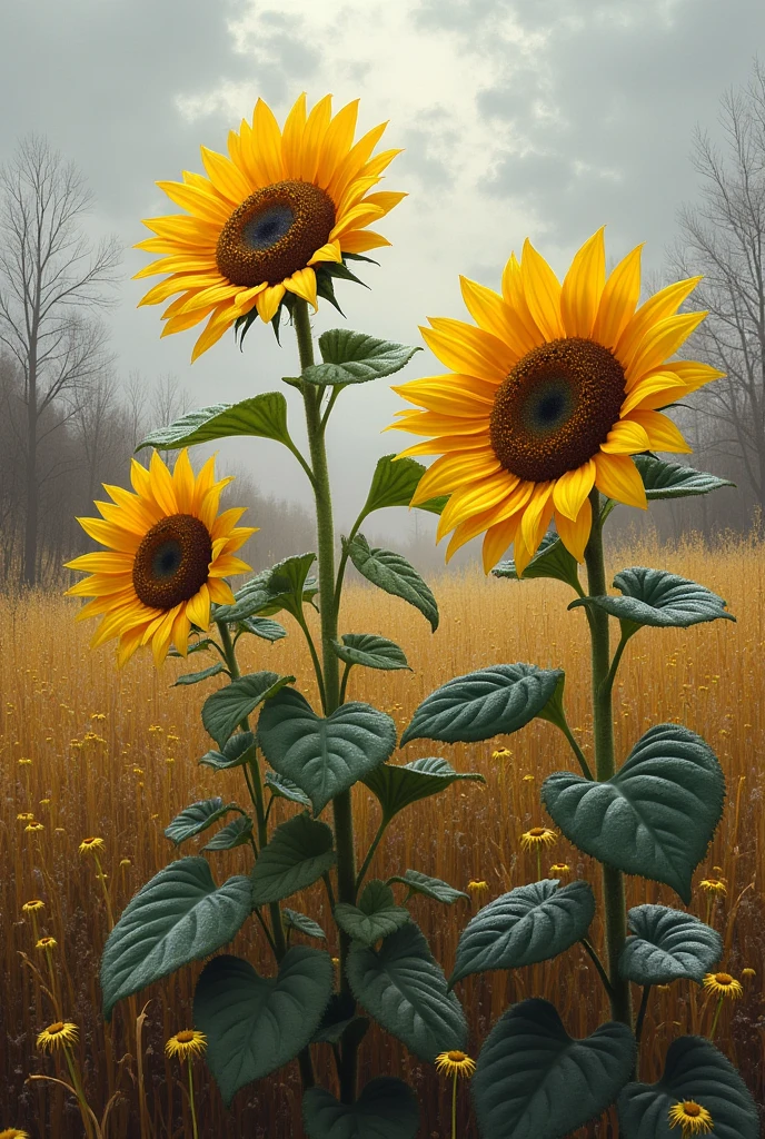 sunflowers in a declining winter