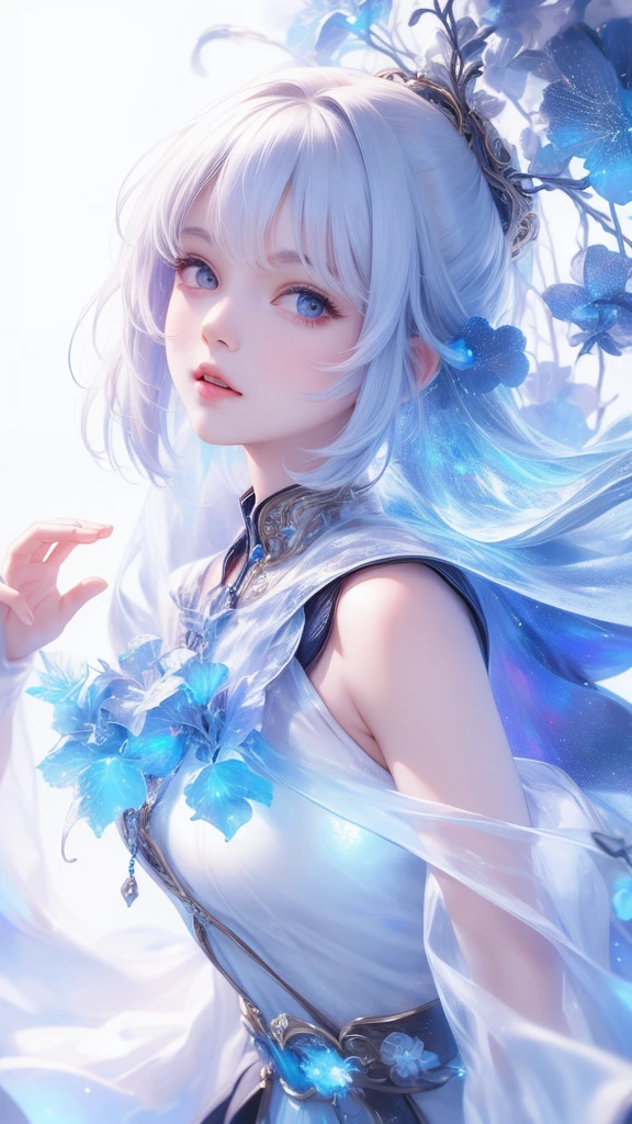 ((masterpiece)), (((best quality))), ((ultra-detailed)), ((illustration)),[realism light effect],shadow,(Fantasy style),(white background:1.6), simple background, (earth theme),(a cloak)[(hair focus,((1girl)),[(big slime hair): (cloud hair):0.3], (hair on background),(high saturation),(hair surrounded by galaxy splashes),)):((her hair is becoming galaxy clouds,:1.27628), (hair and clothes is galaxy clouds and cluster of stars:1.1025),(a cloak is becoming galaxy clouds)