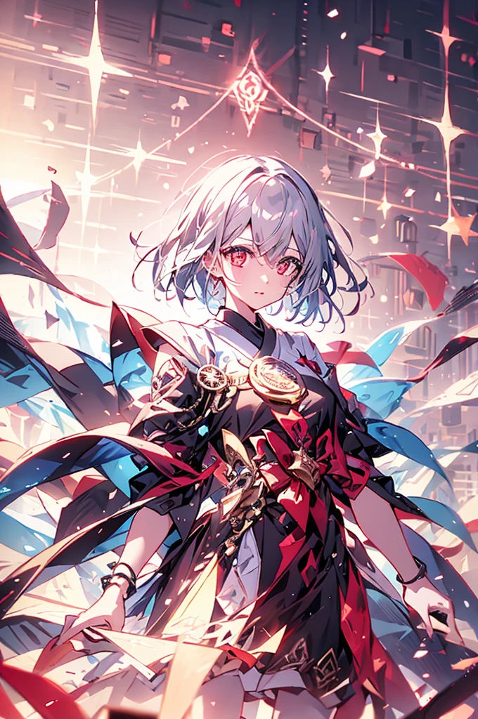 １people,female,Highest quality,Highest quality,Short Bob Hair､Transparency､Gray Hair､kimono、Cinematic light effects, Anatomically correct,Red glowing eyes

