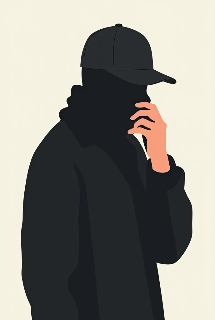 make an image of a person in incognito mode with a cap all in black with no face holding the cap, in logo version 