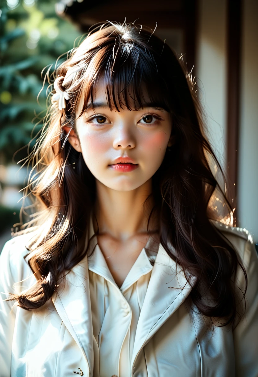 there is a woman with long hair wearing a white jacket and a bow tie, korean girl, realistic young anime girl, chinese girl, anime girl in real life, anime girl with long hair, white hime cut hairstyle, cute natural anime face, realistic anime 3 d style, beautiful anime girl, with cute - fine - face, beautiful anime portrait, beautiful south korean woman