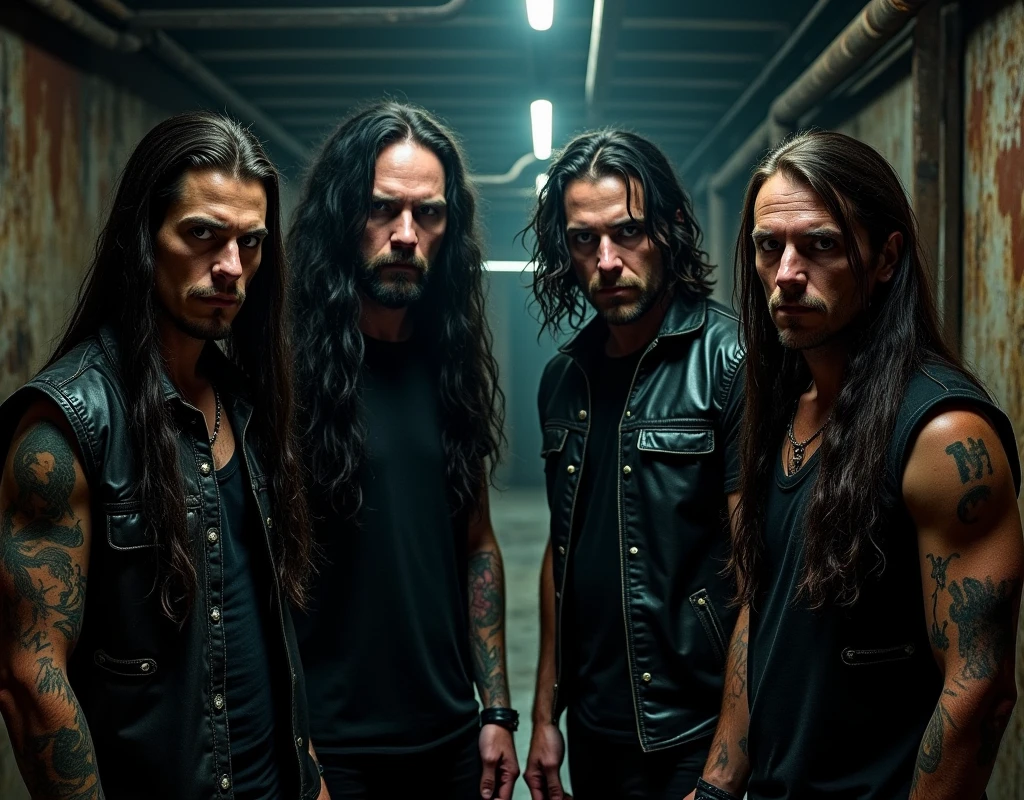 Create a concept photo for a four-piece metal band