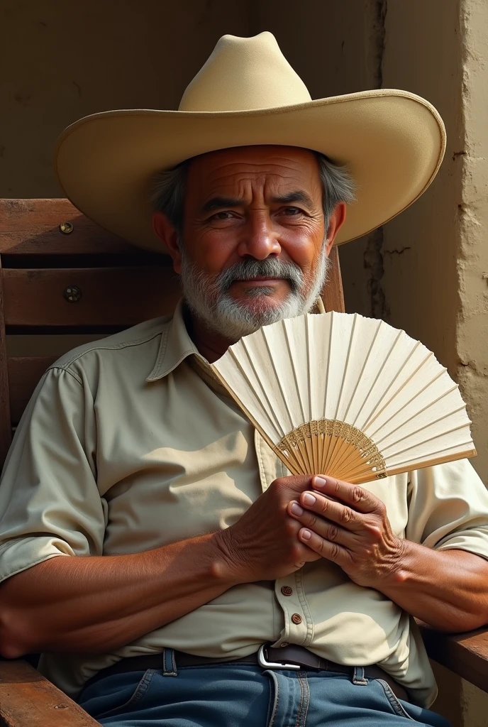 Mexican man resting with a white fan