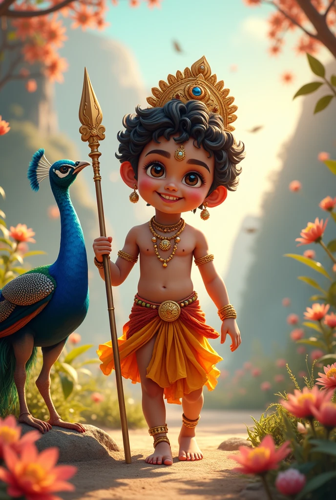 God murugar with peacock and vel creative cute smiling boy pic more fantasy
