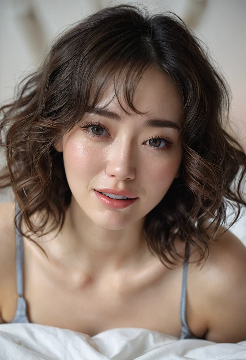 Magic Mix Real、(Raw photo:1.2)、(Photorealistic:1.4)、The beauty of beautiful details、A work with wonderful and delicate expression、Very detailed interpretation、In detail、Very detailed顔、Cinema lighting、the highest quality、Photorealistic、８hair 、Realistic dark wavy somewhat curly, Highly detailedCG、wall-、Highly detailed、High resolution RAW color photos、Professional photography、(A 8 hair、RAW photos、highest quality、Table:1.2 )、Realistic、Realistic:1.37、A young and cute light-skinned Irish woman, Transcendental beauty, 1, ((Crying face, Wrinkles in the eyebrows, Frowning and blushing)), Mouth half open, Teeth are visible, Looking to the camera, (Shirt with collar: 1.1) and Black Panties. 、(Bobcut: 1.2)、(Dark interior、In bed、Professional writing、Shiny skin、Sweaty skin、Medium breast))、Attractive appearance、No makeup、((Anatomically correct))、I want to spend every day、Detailed skin , Natural skin, (((Settings from below))), Dynamic settings, Full body photography