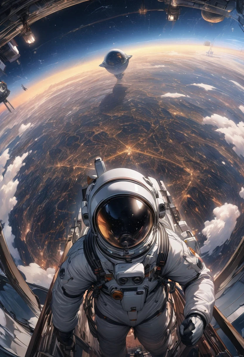 (Highest quality, 4K, Super detailed, High resolution, masterpiece: 1.2),Characters seen from afar: There are characters that can be seen from afar, Located on a high observation deck. Small compared to the surrounding area, Emphasize the size of the ship. The character is wearing a space suit, With flashing lights and mechanical details.
Space View: From the opening of the ship, A vast starry sky can be seen. The stars are unevenly distributed, Create a variety of densities、Suggests the distance of some celestial objects.