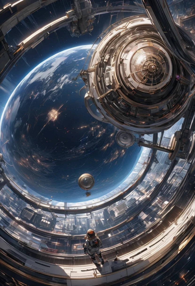 (Highest quality, 4K, Super detailed, High resolution, masterpiece: 1.2),Characters seen from afar: There are characters that can be seen from afar, Located on a high observation deck. Small compared to the surrounding area, Emphasize the size of the ship. The character is wearing a space suit, With flashing lights and mechanical details.
Space View: From the opening of the ship, A vast starry sky can be seen. The stars are unevenly distributed, Create a variety of densities、Suggests the distance of some celestial objects.