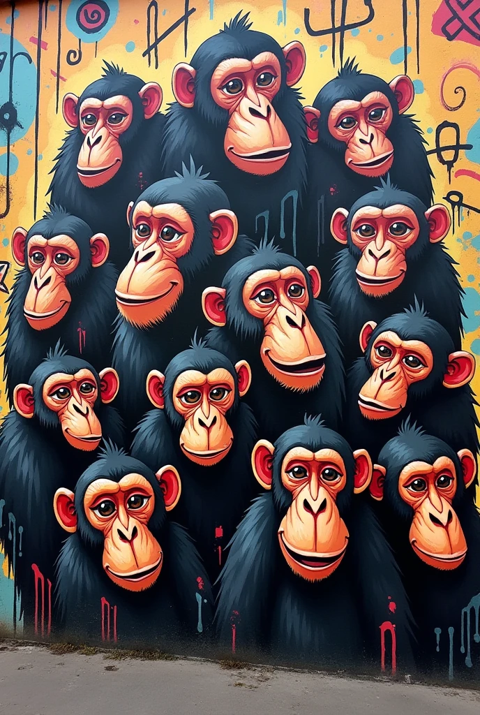 Create me a graffiti 13 monkeys with different expressions 

