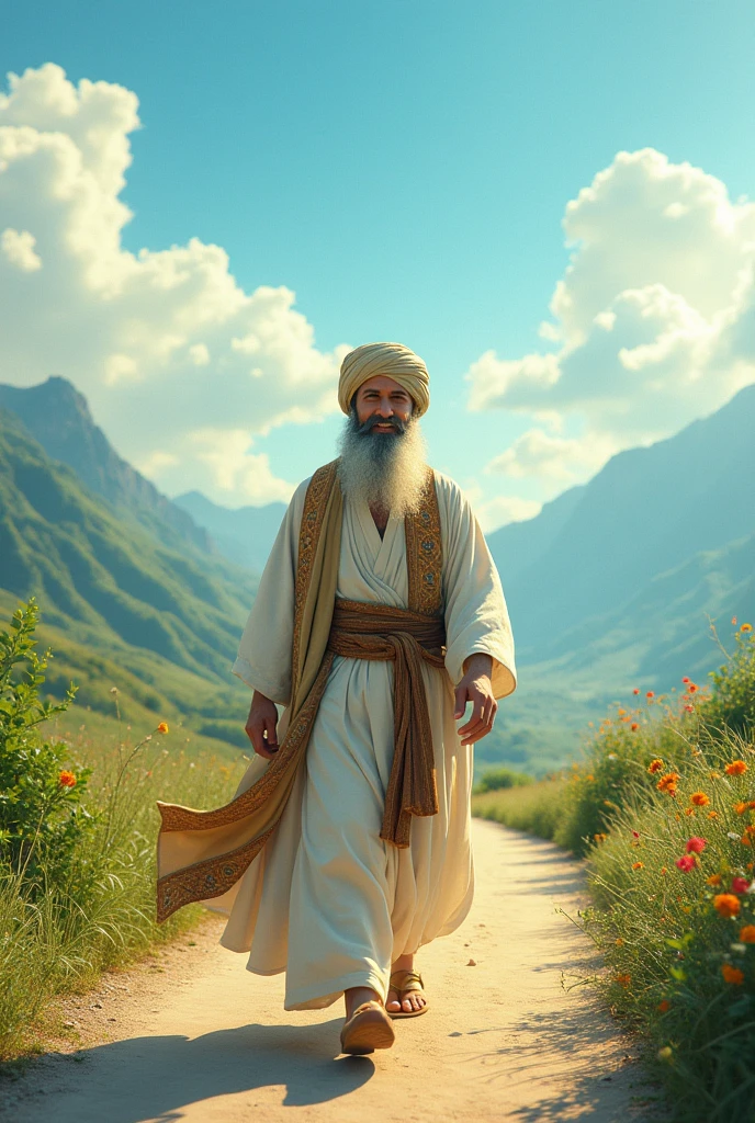 An Islamic dervish father was walking along the road very happy