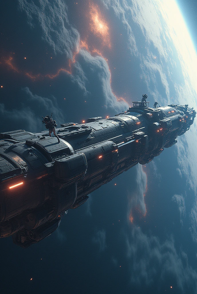 a huge international space station floating in the middle of space, highly detailed spacecraft, astronauts in spacesuits, stars, planets, galaxies, nebulae, cinematic lighting, ultra-detailed, 8k, hyperrealistic, dramatic composition, epic science fiction