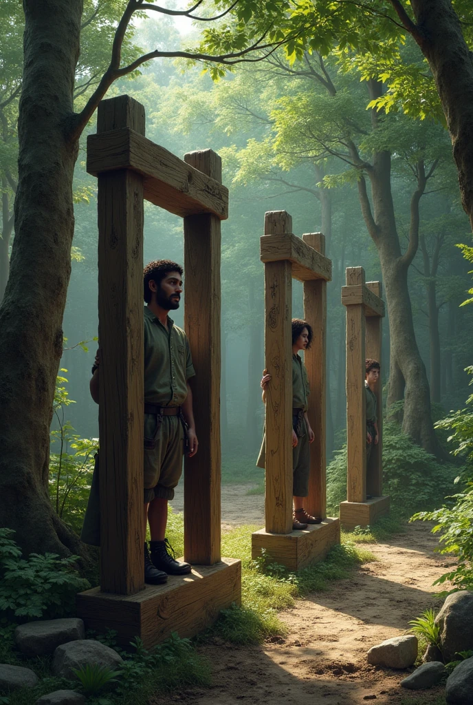 On the side of a forest there were several stocks in which two of them were blocked inside to come up
