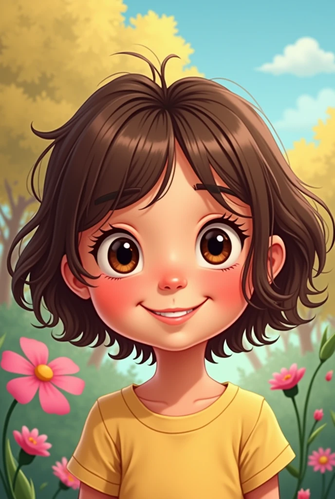 cartoon style short brown hair girl