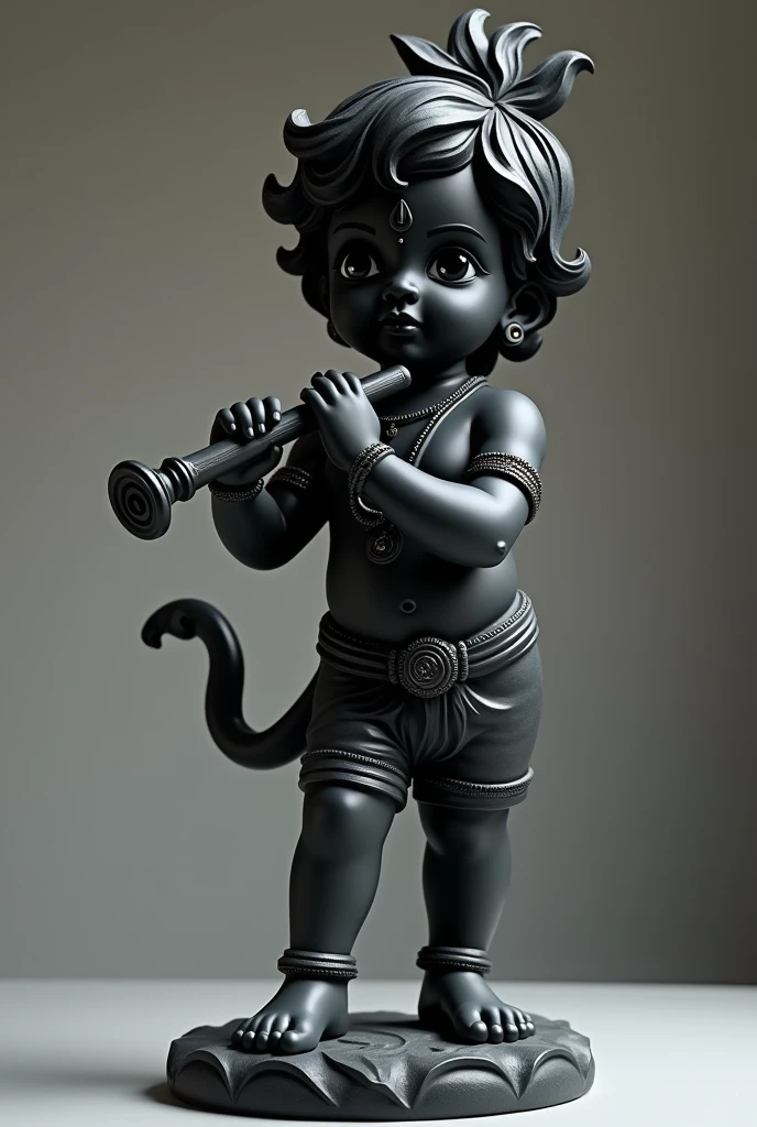 Young Shree krishna full black 
sculpture with a flute with a cute face