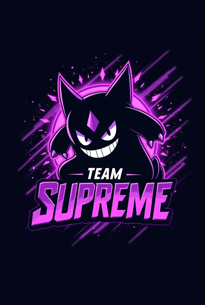 Logo with the pokemon ganger and says team supreme in purple with black and racing stuff