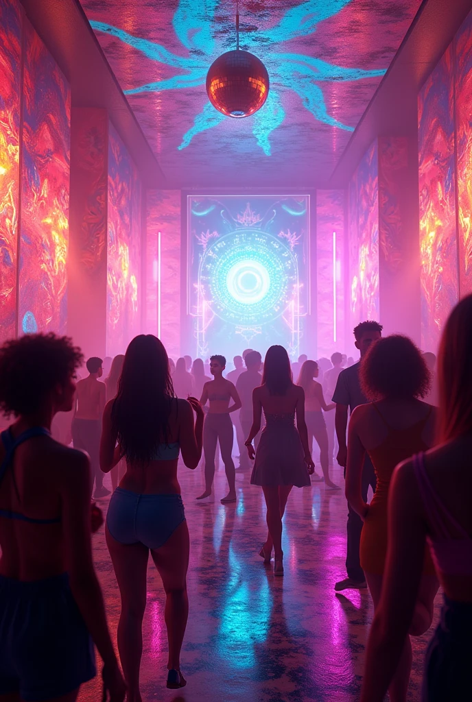 Dance club named rhythm rhapsody with bright coloured background