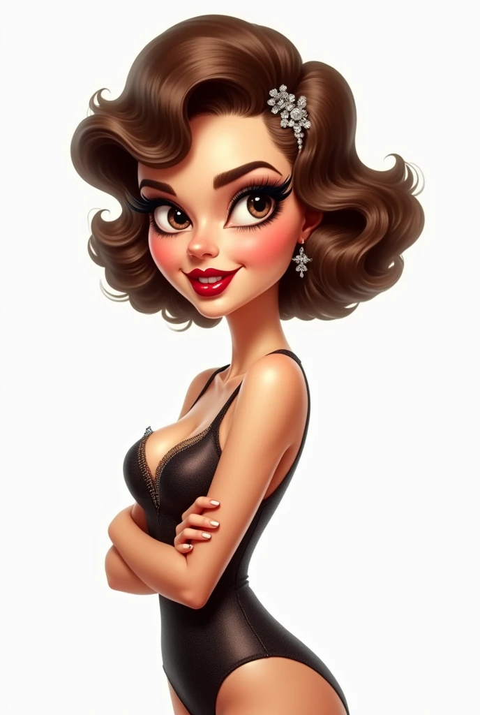 Caricature of a woman, 1920's hairstyle ,sexy pin-up pose, full body, white background