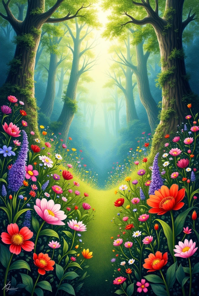 Some Flower in forest painting