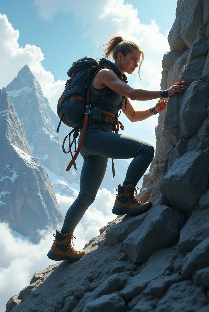 Woman climbing a mountain