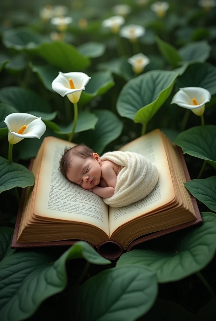 Newborn, book, , scenery of many peace lilies