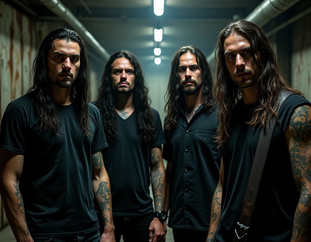 Create a concept photo for a four-piece metal band