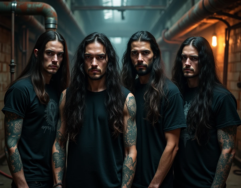 Create a concept photo for a four-piece metal band