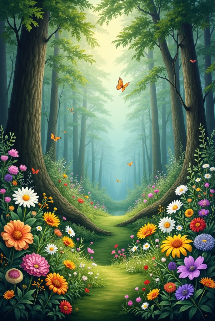 Some only Flowers in forest painting