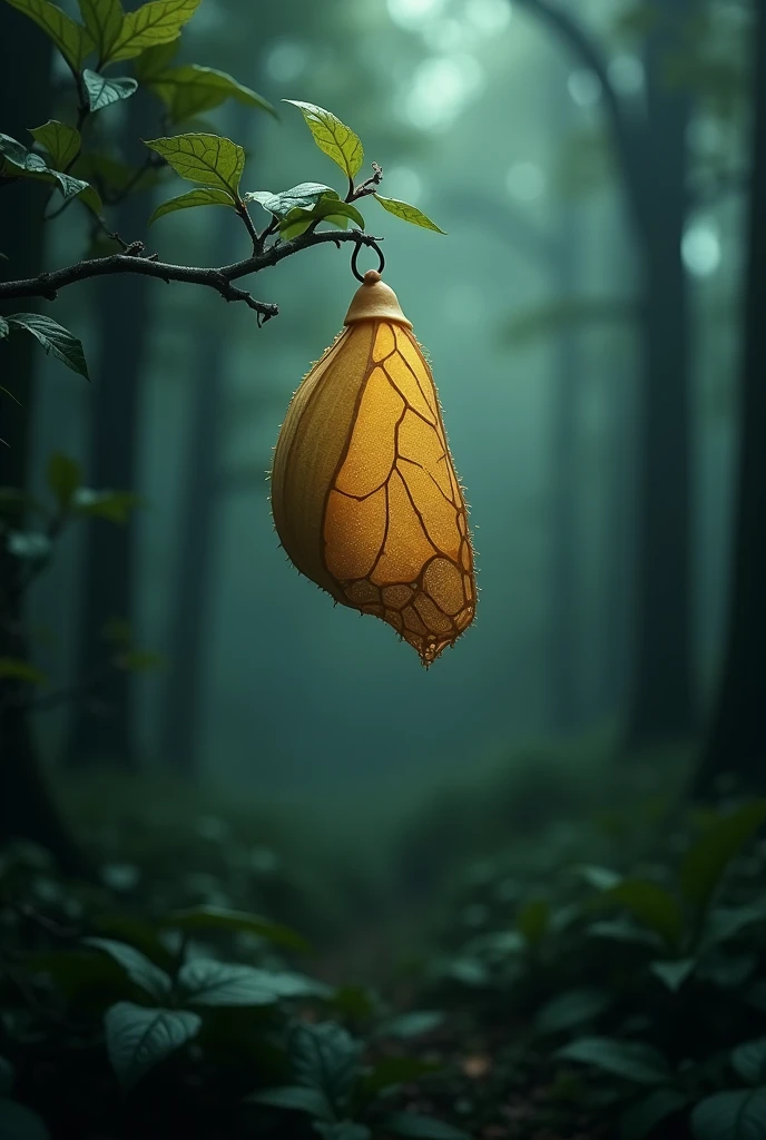 On the screen、In the dimly lit forest、The scene shows a beautiful cocoon swaying slowly.。Choose music that is quiet and mysterious.、I can sense something waking up inside the cocoon.。The cocoon slowly breaks apart、The light shines from within。

Eventually、The cocoon is fully opened、A slow-motion video of a vibrant butterfly appearing。The butterfly slowly spreads its wings、While shining in the light、Soaring through the forest。When the butterfly flies away、The entire screen is filled with colorful lights and petals.、The forest comes alive as if the butterflies have breathed new life into it.。