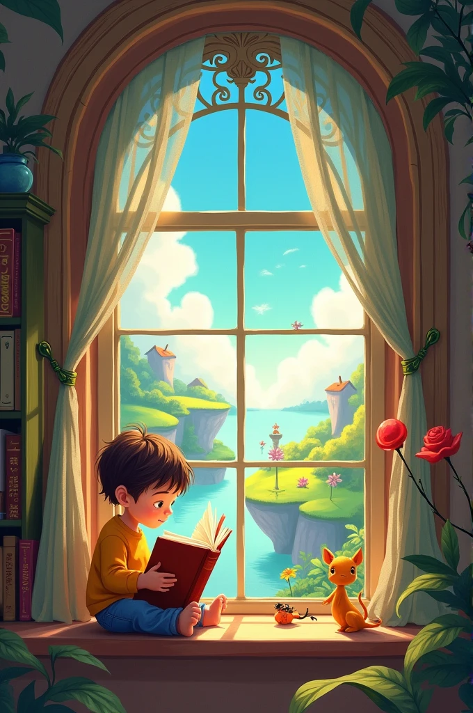 A drawing about this phrase " Reading is an open window to infinite possibilities"