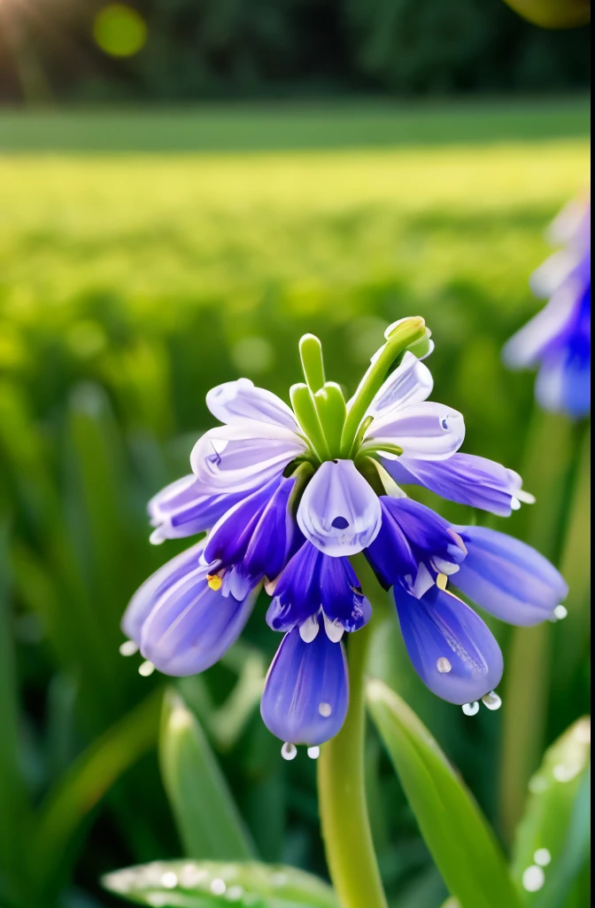 purple flowers with white stems in the grass in the sun, dew, spring, springs, by Hans Schwarz, spring early morning, early spring, by Joan Ayling, dew drops, by Jan Rustem, grape hyacinth, dewdrops, by Jan Jahn, by rainer hosch, by Gerard Soest, beautiful!!!!!!!!!