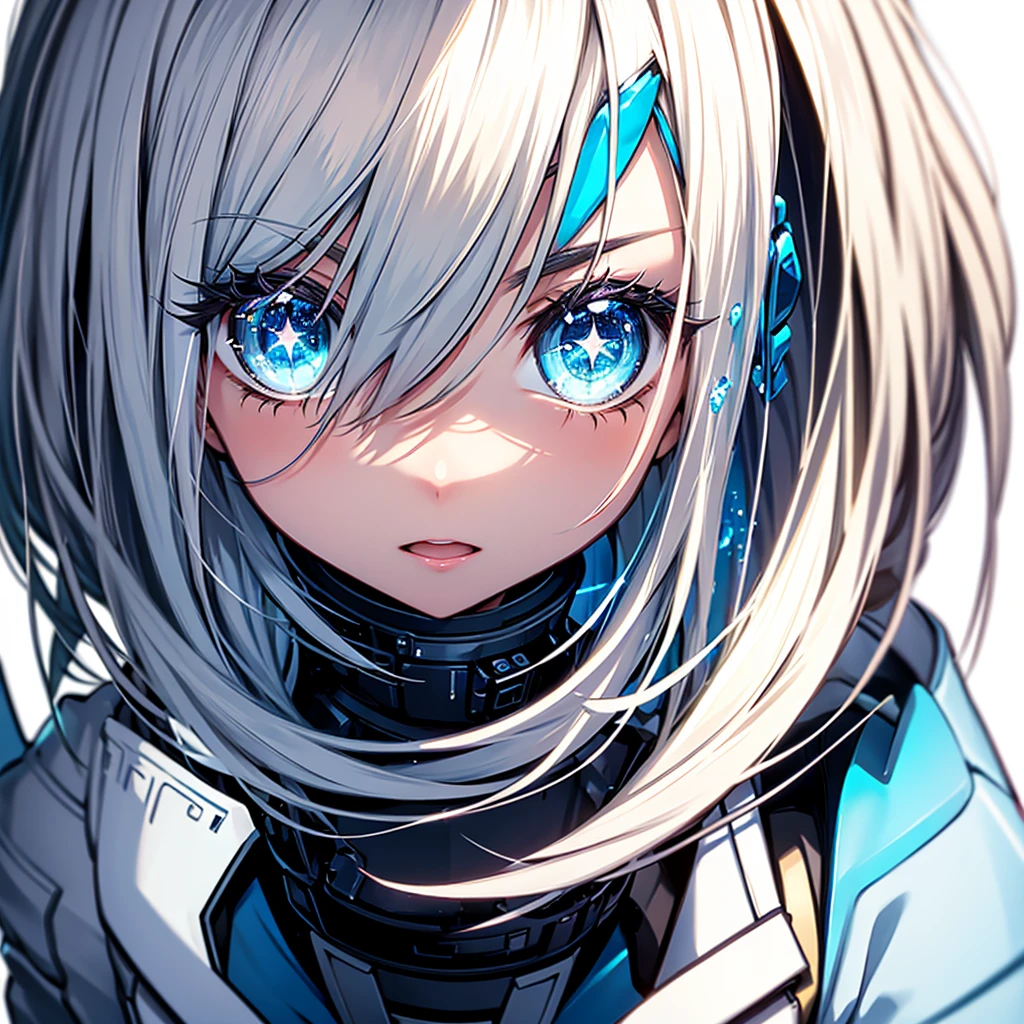 One person, High resolution, masterpiece, Anatomically correct, blue eyes, Open your mouth a little, Sparkling eyes, Simple Background, look up, Character profile,