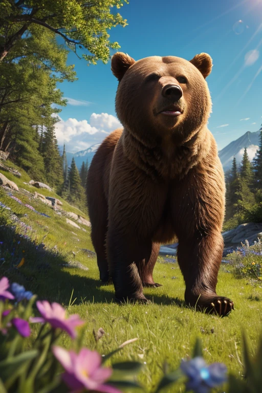 ((((hyper realistic ultra detailed)))),(((((ARRI:1.5))))),(((((16k detailed))))), (insanely detailed:1.7),A wild feral large fat bear is sitting in a meadow((hyper Big sheath:1.65,hyper big testicles:1.65)),sheath juice,testicres