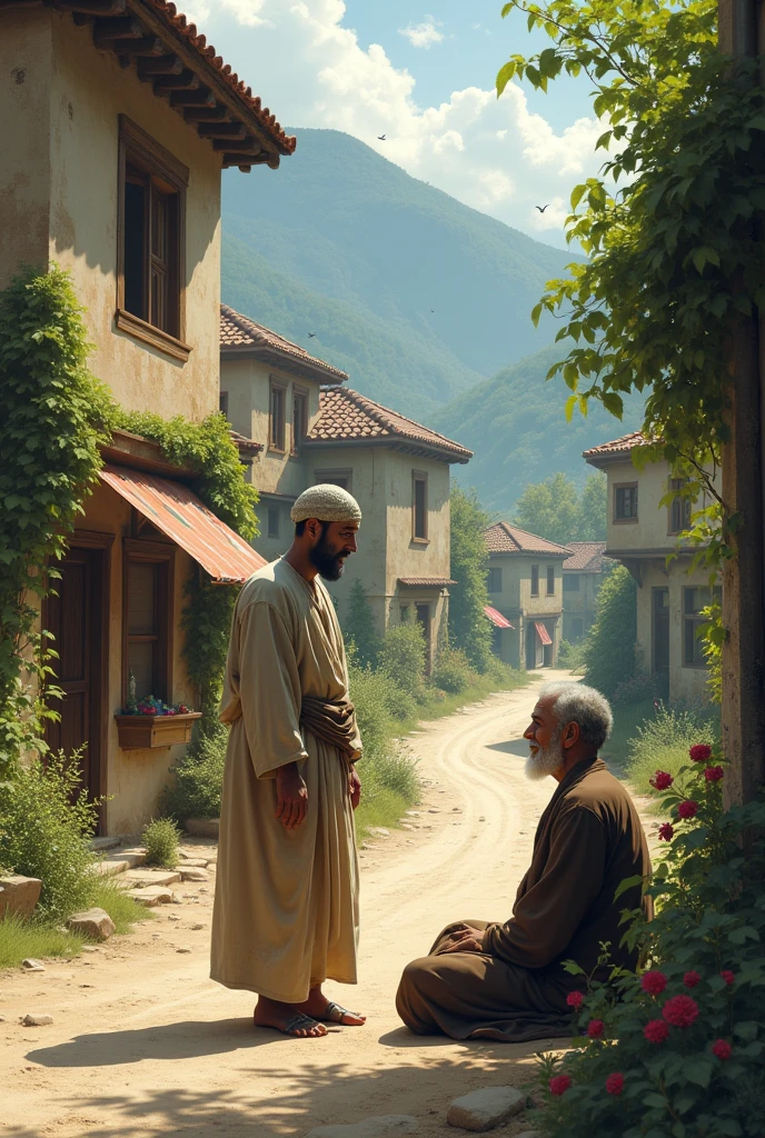 A man came on the road of the beautiful village and spoke to Baba, an Islamic dervish